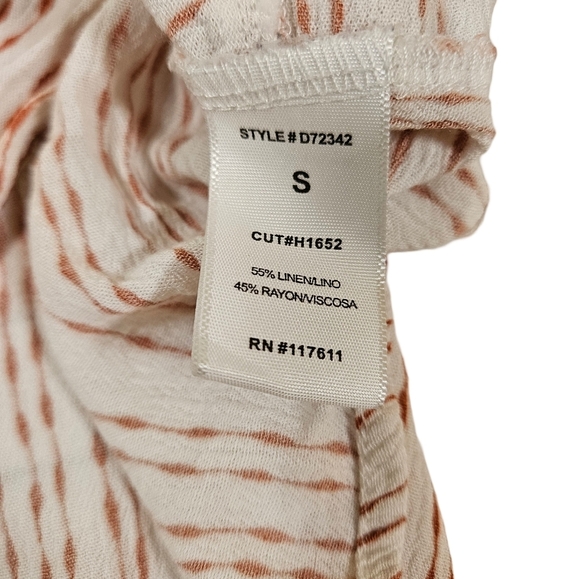 Black Pine Linen Blend Knot Front Blouse, Red/Ivory, Small - Picture 7 of 10